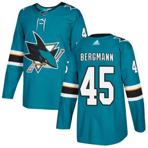 Men's San Jose Sharks Lean Bergmann Adidas Authentic Home Jersey - Teal