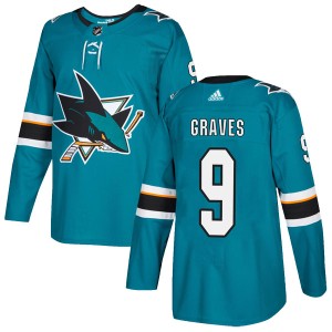 Men's San Jose Sharks Adam Graves Adidas Authentic Home Jersey - Teal