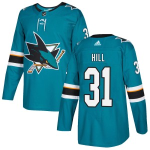 Men's San Jose Sharks Adin Hill Adidas Authentic Home Jersey - Teal