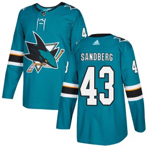 Men's San Jose Sharks Filip Sandberg Adidas Authentic Home Jersey - Teal