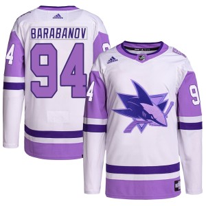Men's San Jose Sharks Alexander Barabanov Adidas Authentic Hockey Fights Cancer Primegreen Jersey - White/Purple