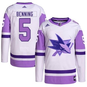 Men's San Jose Sharks Matt Benning Adidas Authentic Hockey Fights Cancer Primegreen Jersey - White/Purple