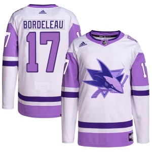Men's San Jose Sharks Thomas Bordeleau Adidas Authentic Hockey Fights Cancer Primegreen Jersey - White/Purple