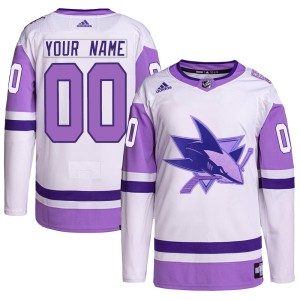 Men's San Jose Sharks Custom Adidas Authentic Hockey Fights Cancer Primegreen Jersey - White/Purple