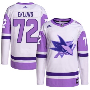 Men's San Jose Sharks William Eklund Adidas Authentic Hockey Fights Cancer Primegreen Jersey - White/Purple