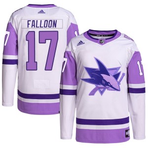 Men's San Jose Sharks Pat Falloon Adidas Authentic Hockey Fights Cancer Primegreen Jersey - White/Purple