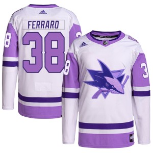 Men's San Jose Sharks Mario Ferraro Adidas Authentic Hockey Fights Cancer Primegreen Jersey - White/Purple