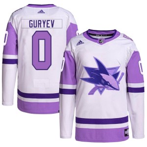 Men's San Jose Sharks Artem Guryev Adidas Authentic Hockey Fights Cancer Primegreen Jersey - White/Purple