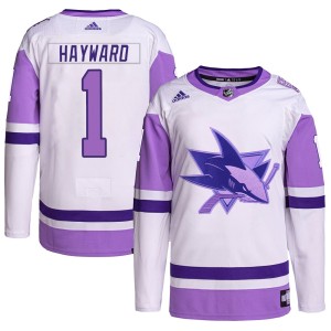 Men's San Jose Sharks Brian Hayward Adidas Authentic Hockey Fights Cancer Primegreen Jersey - White/Purple