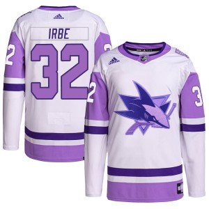 Men's San Jose Sharks Arturs Irbe Adidas Authentic Hockey Fights Cancer Primegreen Jersey - White/Purple