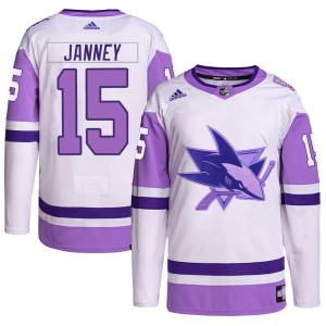 Men's San Jose Sharks Craig Janney Adidas Authentic Hockey Fights Cancer Primegreen Jersey - White/Purple