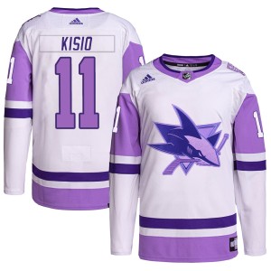Men's San Jose Sharks Kelly Kisio Adidas Authentic Hockey Fights Cancer Primegreen Jersey - White/Purple