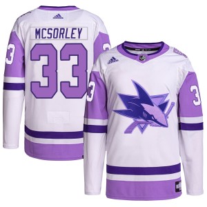 Men's San Jose Sharks Marty Mcsorley Adidas Authentic Hockey Fights Cancer Primegreen Jersey - White/Purple