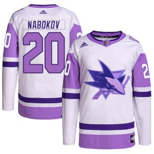 Men's San Jose Sharks Evgeni Nabokov Adidas Authentic Hockey Fights Cancer Primegreen Jersey - White/Purple