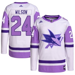 Men's San Jose Sharks Doug Wilson Adidas Authentic Hockey Fights Cancer Primegreen Jersey - White/Purple