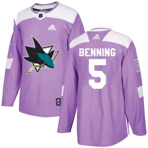Youth San Jose Sharks Matt Benning Adidas Authentic Hockey Fights Cancer Jersey - Purple