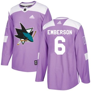 Youth San Jose Sharks Ty Emberson Adidas Authentic Hockey Fights Cancer Jersey - Purple