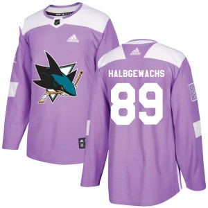 Youth San Jose Sharks Jayden Halbgewachs Adidas Authentic Hockey Fights Cancer Jersey - Purple