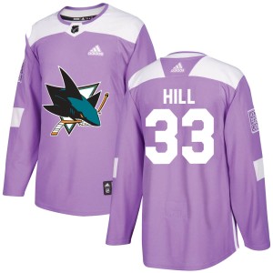 Youth San Jose Sharks Adin Hill Adidas Authentic Hockey Fights Cancer Jersey - Purple