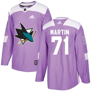 Youth San Jose Sharks Jonathon Martin Adidas Authentic Hockey Fights Cancer Jersey - Purple