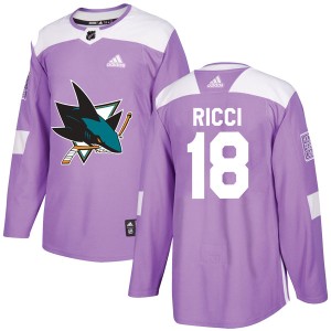 Youth San Jose Sharks Mike Ricci Adidas Authentic Hockey Fights Cancer Jersey - Purple