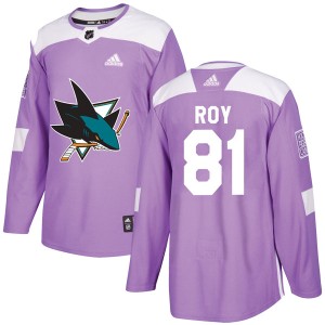 Youth San Jose Sharks Jeremy Roy Adidas Authentic Hockey Fights Cancer Jersey - Purple
