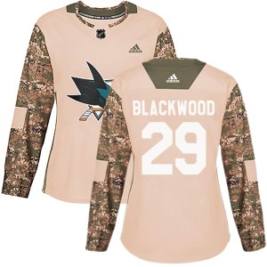 Women's San Jose Sharks Mackenzie Blackwood Adidas Authentic Camo Veterans Day Practice Jersey - Black