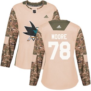 Women's San Jose Sharks Bryan Moore Adidas Authentic Veterans Day Practice Jersey - Camo