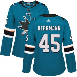 Women's San Jose Sharks Lean Bergmann Adidas Authentic Home Jersey - Teal