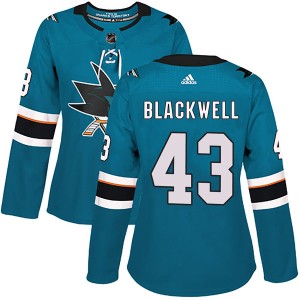 Women's San Jose Sharks Colin Blackwell Adidas Authentic Teal Home Jersey - Black