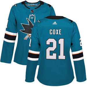 Women's San Jose Sharks Craig Coxe Adidas Authentic Home Jersey - Teal