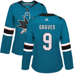 Women's San Jose Sharks Adam Graves Adidas Authentic Home Jersey - Teal