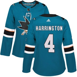 Women's San Jose Sharks Scott Harrington Adidas Authentic Home Jersey - Teal