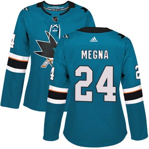 Women's San Jose Sharks Jaycob Megna Adidas Authentic Home Jersey - Teal