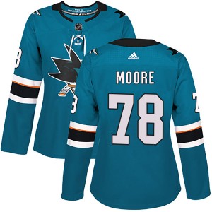Women's San Jose Sharks Bryan Moore Adidas Authentic Home Jersey - Teal