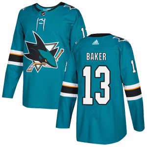 Youth San Jose Sharks Jamie Baker Adidas Authentic Home Jersey - Teal