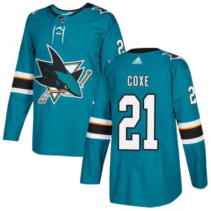 Youth San Jose Sharks Craig Coxe Adidas Authentic Home Jersey - Teal