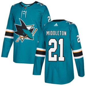 Youth San Jose Sharks Jacob Middleton Adidas Authentic Home Jersey - Teal