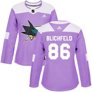 Women's San Jose Sharks Joachim Blichfeld Adidas Authentic Hockey Fights Cancer Jersey - Purple