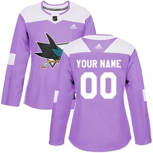 Women's San Jose Sharks Custom Adidas Authentic Hockey Fights Cancer Jersey - Purple