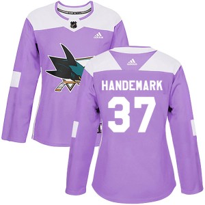 Women's San Jose Sharks Fredrik Handemark Adidas Authentic Hockey Fights Cancer Jersey - Purple