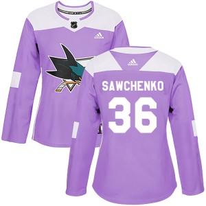 Women's San Jose Sharks Zach Sawchenko Adidas Authentic Hockey Fights Cancer Jersey - Purple