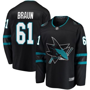 Men's San Jose Sharks Justin Braun Fanatics Branded Breakaway Alternate Jersey - Black