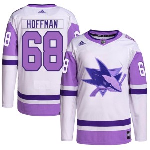 Youth San Jose Sharks Mike Hoffman Adidas Authentic Hockey Fights Cancer Primegreen Jersey - White/Purple