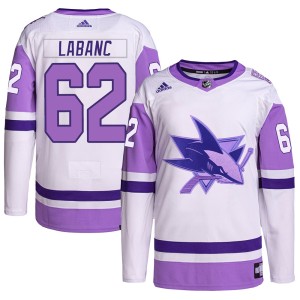 Youth San Jose Sharks Kevin Labanc Adidas Authentic Hockey Fights Cancer Primegreen Jersey - White/Purple