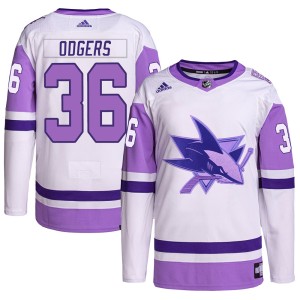 Youth San Jose Sharks Jeff Odgers Adidas Authentic Hockey Fights Cancer Primegreen Jersey - White/Purple