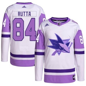 Youth San Jose Sharks Jan Rutta Adidas Authentic Hockey Fights Cancer Primegreen Jersey - White/Purple