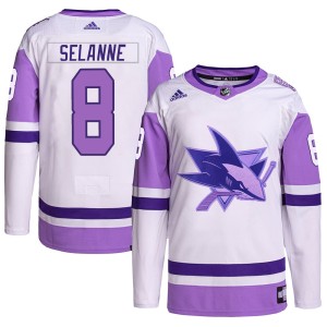 Youth San Jose Sharks Teemu Selanne Adidas Authentic Hockey Fights Cancer Primegreen Jersey - White/Purple