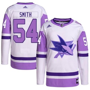 Youth San Jose Sharks Givani Smith Adidas Authentic Hockey Fights Cancer Primegreen Jersey - White/Purple