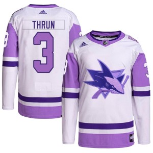 Youth San Jose Sharks Henry Thrun Adidas Authentic Hockey Fights Cancer Primegreen Jersey - White/Purple